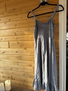 Bluivy Light Gray/Blue Smocked Maxi Sundress with Ruffle Hem